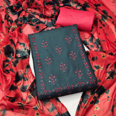 manvaa Pure Silk Embroidered Salwar Suit Material