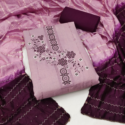 manvaa Cotton Blend Embroidered Salwar Suit Material