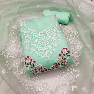 BlissFlair Organza Embroidered Kurta Fabric