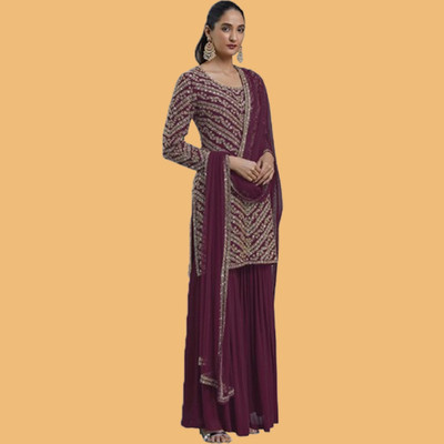 VATAGAMFAB Georgette Embroidered Gown/Anarkali Kurta & Bottom Material