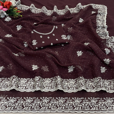 DkCartel Embroidered Bollywood Silk Blend Saree(Maroon)