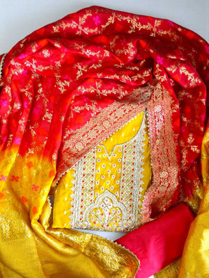 Hiti Creations Chanderi Embroidered Salwar Suit Material