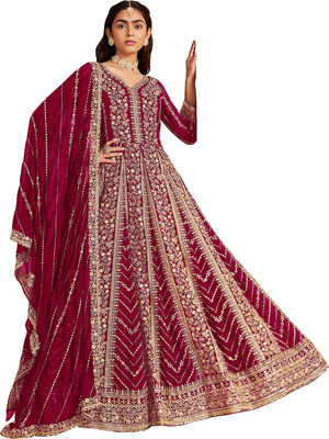 AHJANANDTEX Georgette Embroidered Salwar Suit Material