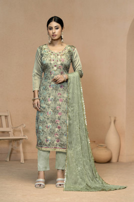 manvaa Silk Blend Embellished Salwar Suit Material