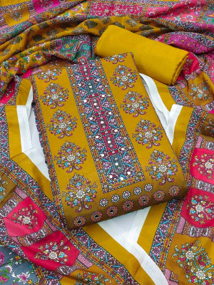 RUDRAA FAB Silk Blend Printed Salwar Suit Material