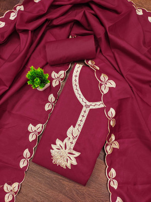 Shadow & Saining Cotton Blend Embroidered Salwar Suit Material