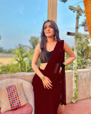 Freydis Dyed, Solid/Plain Bollywood Georgette Saree(Maroon)
