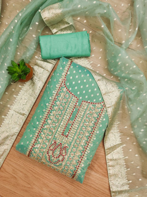 PandadiSaree Art Silk Embroidered Salwar Suit Material