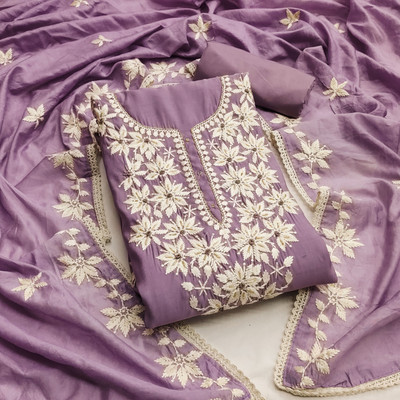 manvaa Silk Blend Embellished Salwar Suit Material