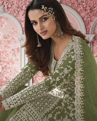 Dealbazaars Corporation Net/Lace Dyed, Embroidered, Embellished, Self Design Salwar Suit Material