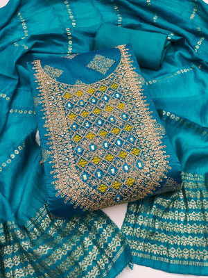 MAHAKAL TEXTILE Chanderi Embroidered Salwar Suit Material