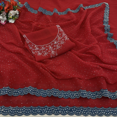 SHUBHDRASHTI NX Floral Print Blouse Material Organza Saree(Red)