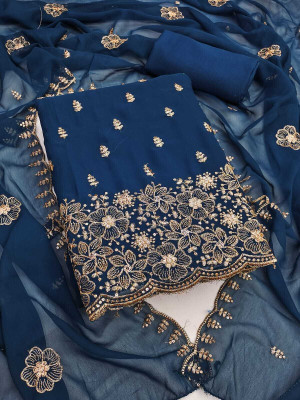 FLAPION CREATION Georgette Embroidered Salwar Suit Material
