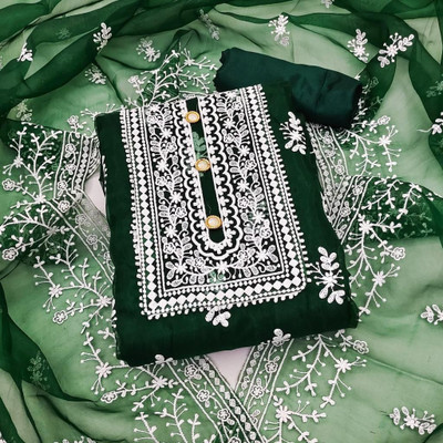 KRISHNA EXPORTS Organza Embroidered Salwar Suit Material
