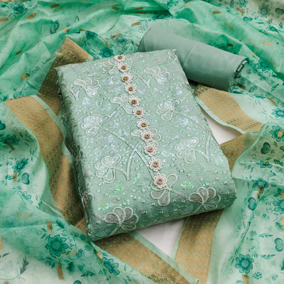 manvaa Silk Blend Embellished Salwar Suit Material