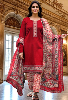 GC80 BY GAURI COLLECTION Wool Solid, Embroidered Salwar Suit Material