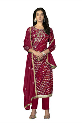 manvaa Cotton Blend Embellished Salwar Suit Material
