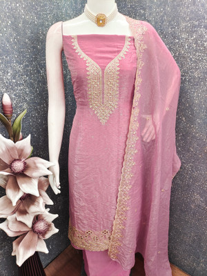 Shree Meladi Pure Silk Solid, Embroidered, Floral Print, Embellished Salwar Suit Material