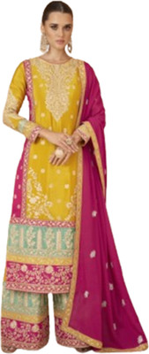 JINIMART Chiffon Embroidered Salwar Suit Material
