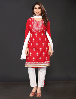 Vetrokart Cotton Blend Embroidered Salwar Suit Material