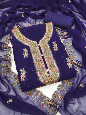 FLAPION CREATION Georgette Embroidered Salwar Suit Material