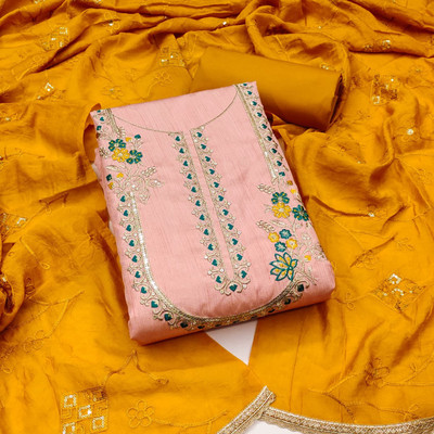 PANZORA Silk Blend Embroidered Salwar Suit Material