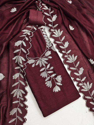 NF FAB Silk Blend Embroidered Salwar Suit Material