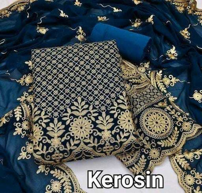 FUSIONVALLEY Georgette Embroidered Salwar Suit Material