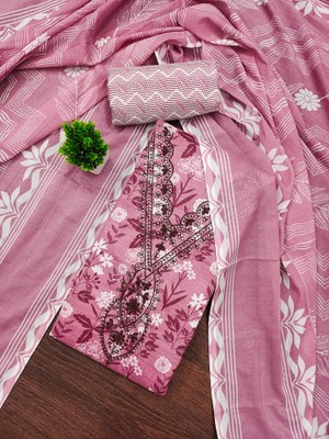PandadiSaree Cotton Blend Embroidered, Floral Print Salwar Suit Material