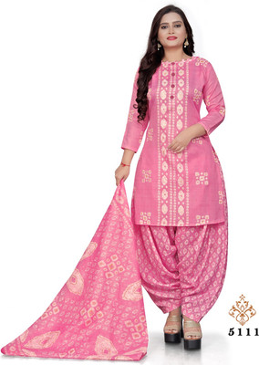 ZIKIGO Cotton Blend Printed Kurta & Patiyala Material
