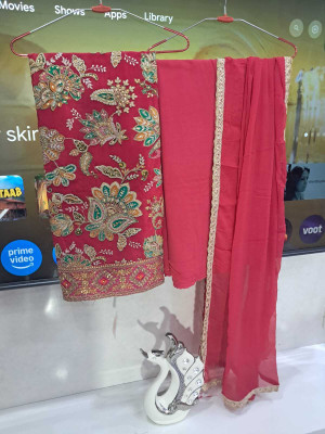 Ruchi Collections Pure Silk Embroidered, Embellished Salwar Suit Material