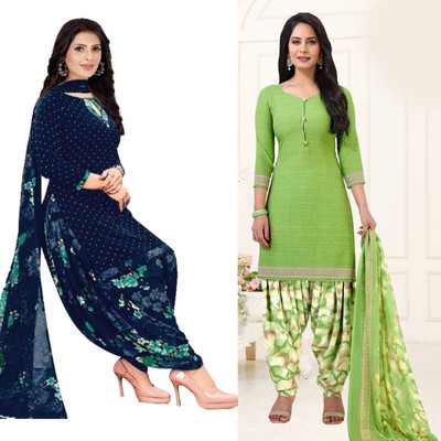 Aumki Crepe Solid, Printed Salwar Suit Material