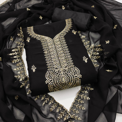 HERE&NOW Net/Lace Embroidered Salwar Suit Material