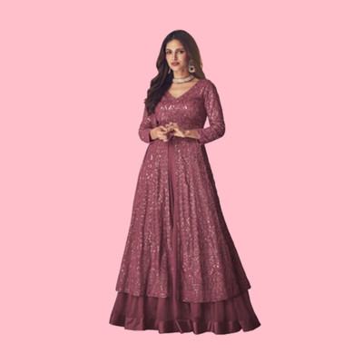 HRMFAB Georgette Embroidered Gown/Anarkali Kurta & Bottom Material