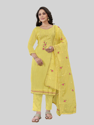 Tavas Chanderi Embroidered Salwar Suit Material