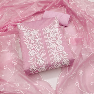 Saware Cotton Blend Embroidered, Embellished Salwar Suit Material