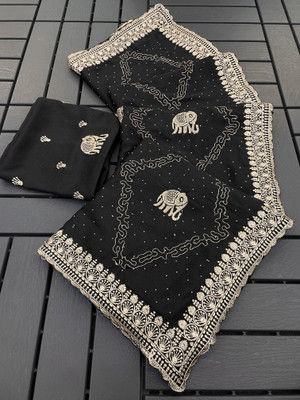 KHRITI FAB Embroidered Bollywood Georgette Saree(Black)