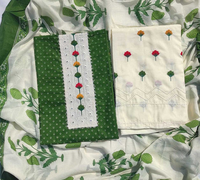 FAB JUNCTION Pure Cotton Printed, Self Design Salwar Suit Material