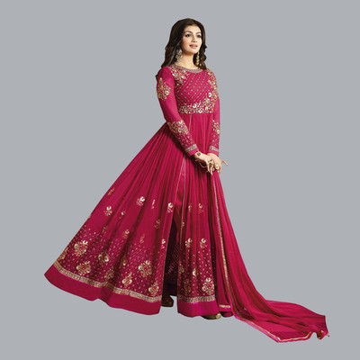 KAPANKU Georgette Embroidered Gown/Anarkali Kurta & Bottom Material