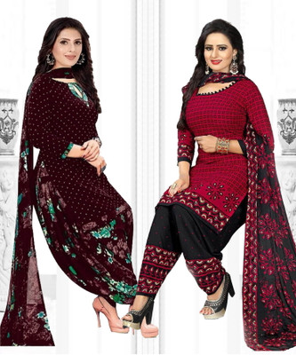 Priyashi Crepe Solid, Printed, Geometric Print Salwar Suit Material
