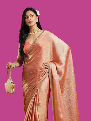 Croza Solid/Plain Bollywood Silk Blend Saree(Multicolor)