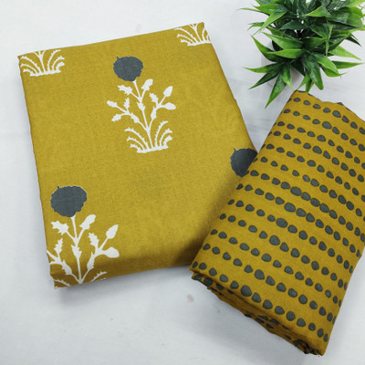 FAPINZ Cotton Blend Printed Gown/Anarkali Kurta & Bottom Material