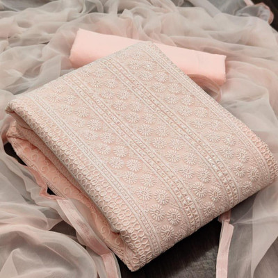 CustoEmart Georgette Embroidered Salwar Suit Material