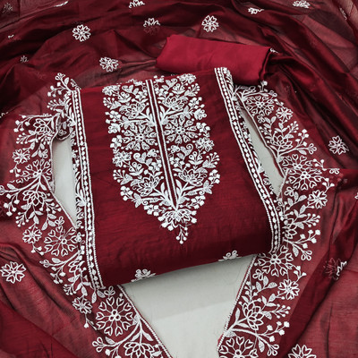 manvaa Cotton Blend Embellished Salwar Suit Material