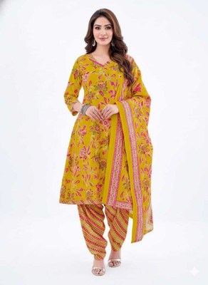 mumaas Pure Cotton Printed Kurta & Patiyala Material