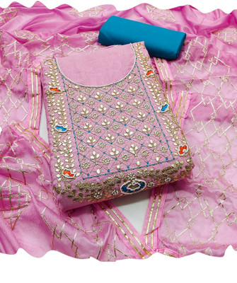 Samah Cotton Blend Embroidered, Embellished, Self Design Salwar Suit Material