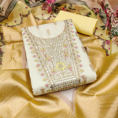 RUDRAA FAB Chanderi Embroidered, Floral Print Salwar Suit Material