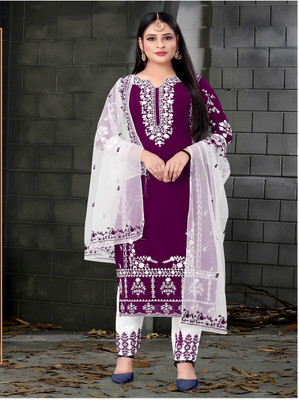 ZONFAB Georgette Embroidered Gown/Anarkali Kurta & Bottom Material
