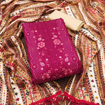 PandadiSaree Cotton Blend Embroidered Salwar Suit Material