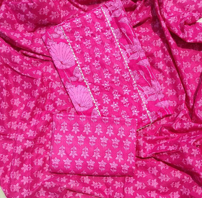 FAB JUNCTION Pure Cotton Printed, Self Design Salwar Suit Material